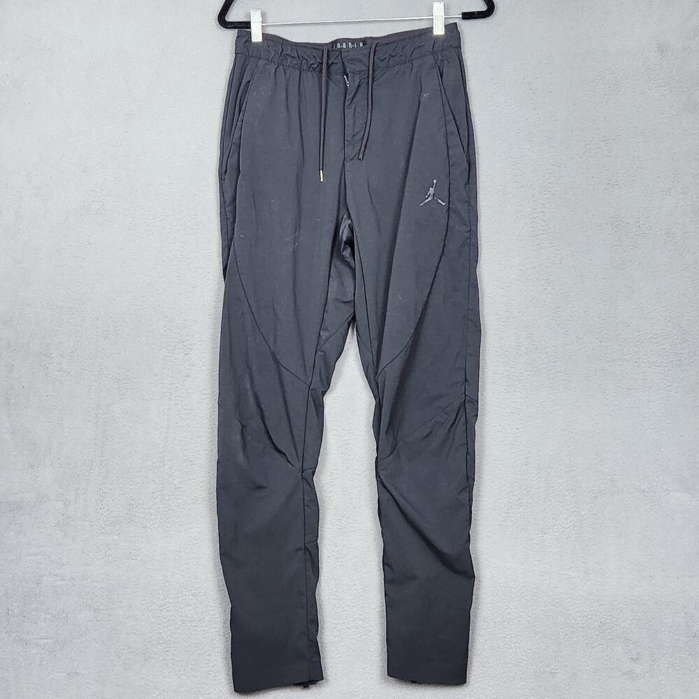 Jordan Pants Mens Small Black Athletic Drawstring Nylon Joggers Zipper Cuffs